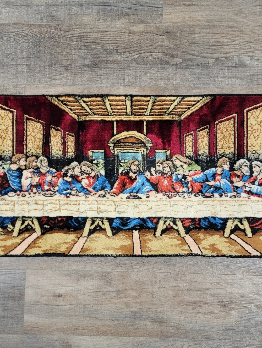 Vintage MCM Tapestry Large Last Supper 38”X19.5” Religious Disciples Easter